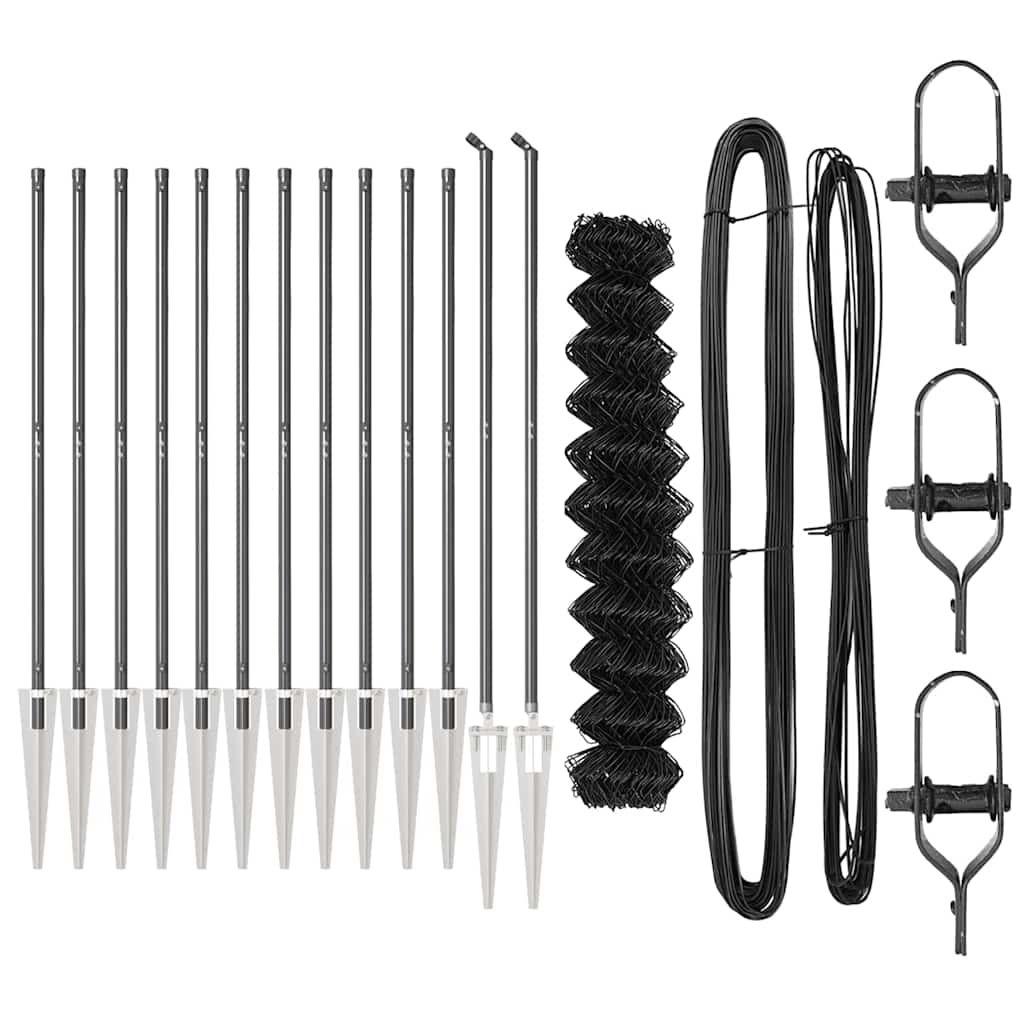 Kettengliedzaun mit Pfosten Grau 1,2 x 25 m Stahl